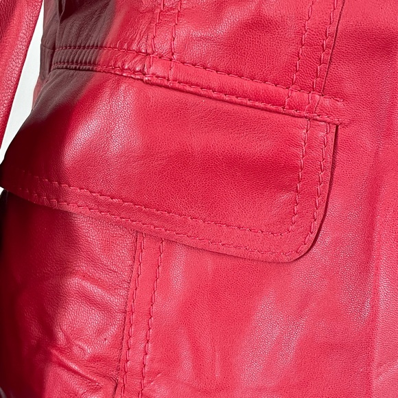 Escada Red Leather Blazer with Ruffle Detail - Picture 4 of 7